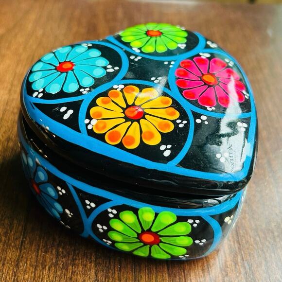Hand Painted Terracotta Trinket box Colorful Celestial Oval Mat Finish Mexican - Picture 1 of 10